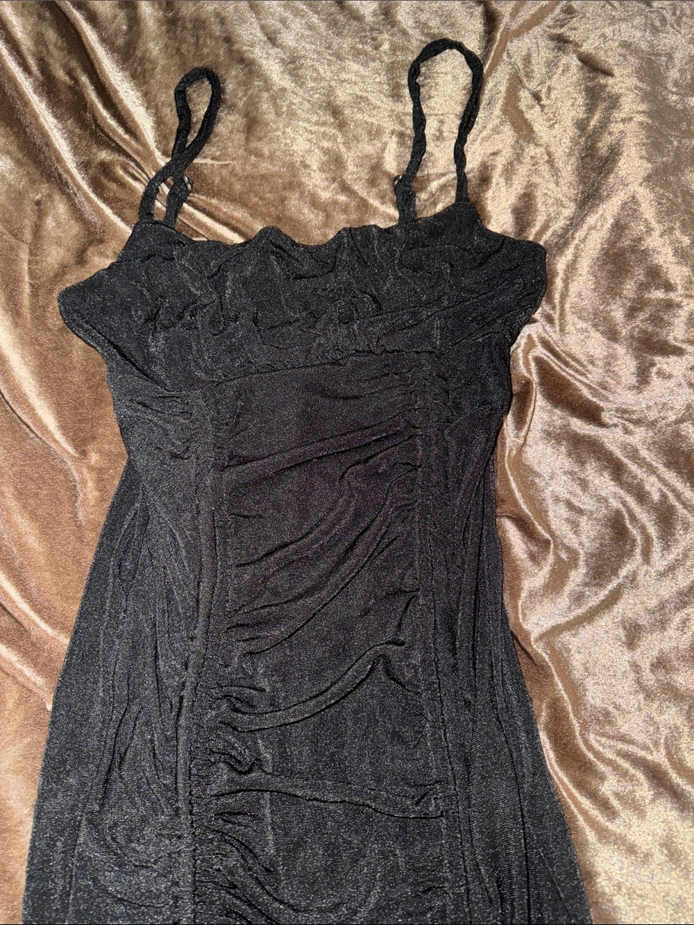 Forever 21 Black Ruched Spaghetti-Strap Mini Dress stretchy